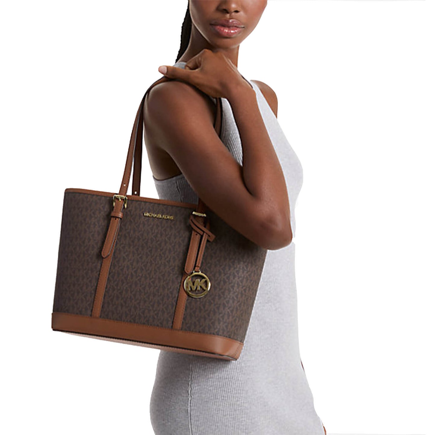 Michael Kors Jet Set Top-Zip Tote Bag, Brown
